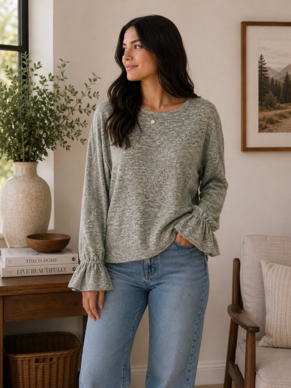 Eri & Ali Anthropologie Ruffle Sleeve Sweater